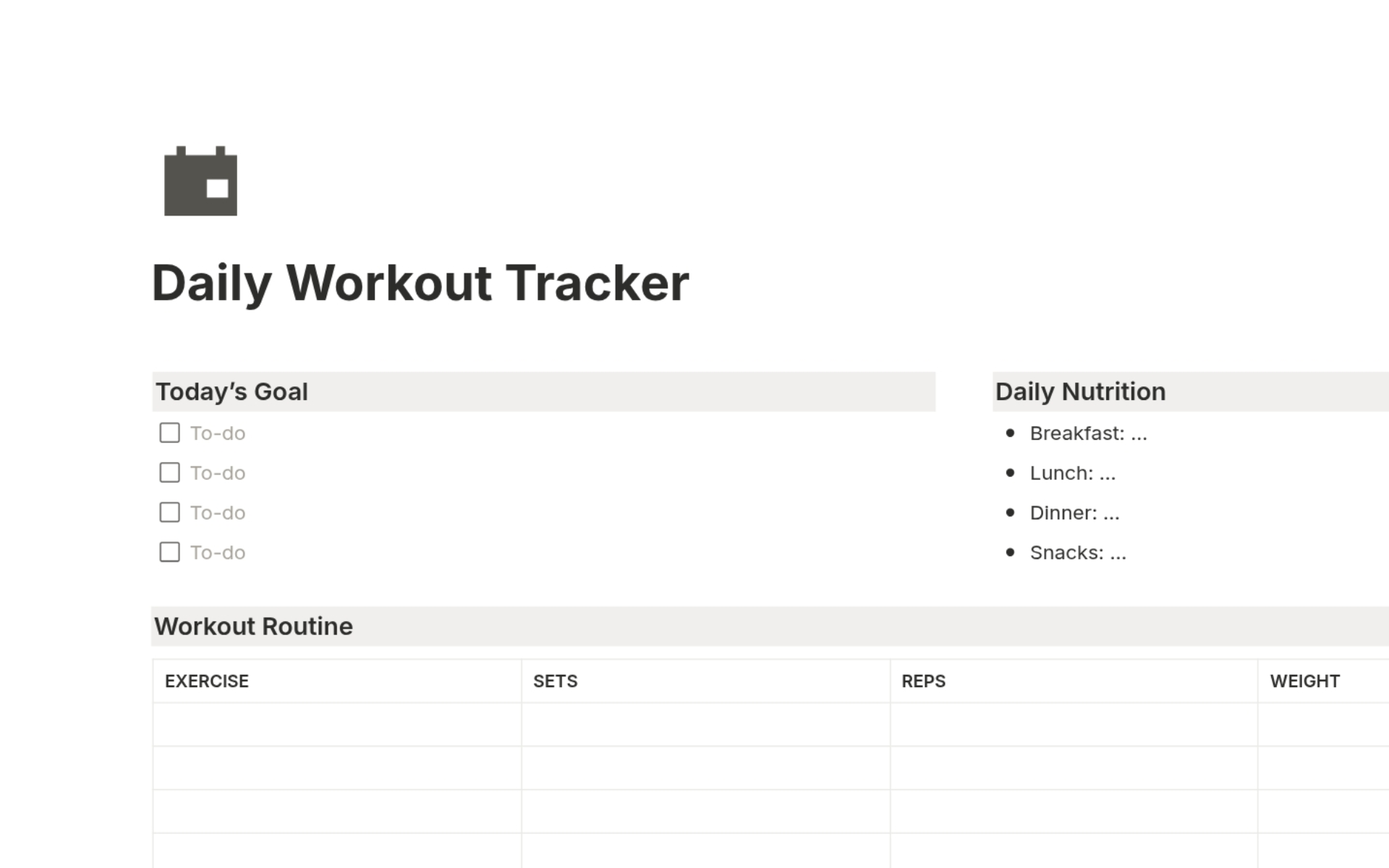 Daily Workout Tracker Notion Template – all-in-one fitness dashboard to track workouts, nutrition, and progress.
