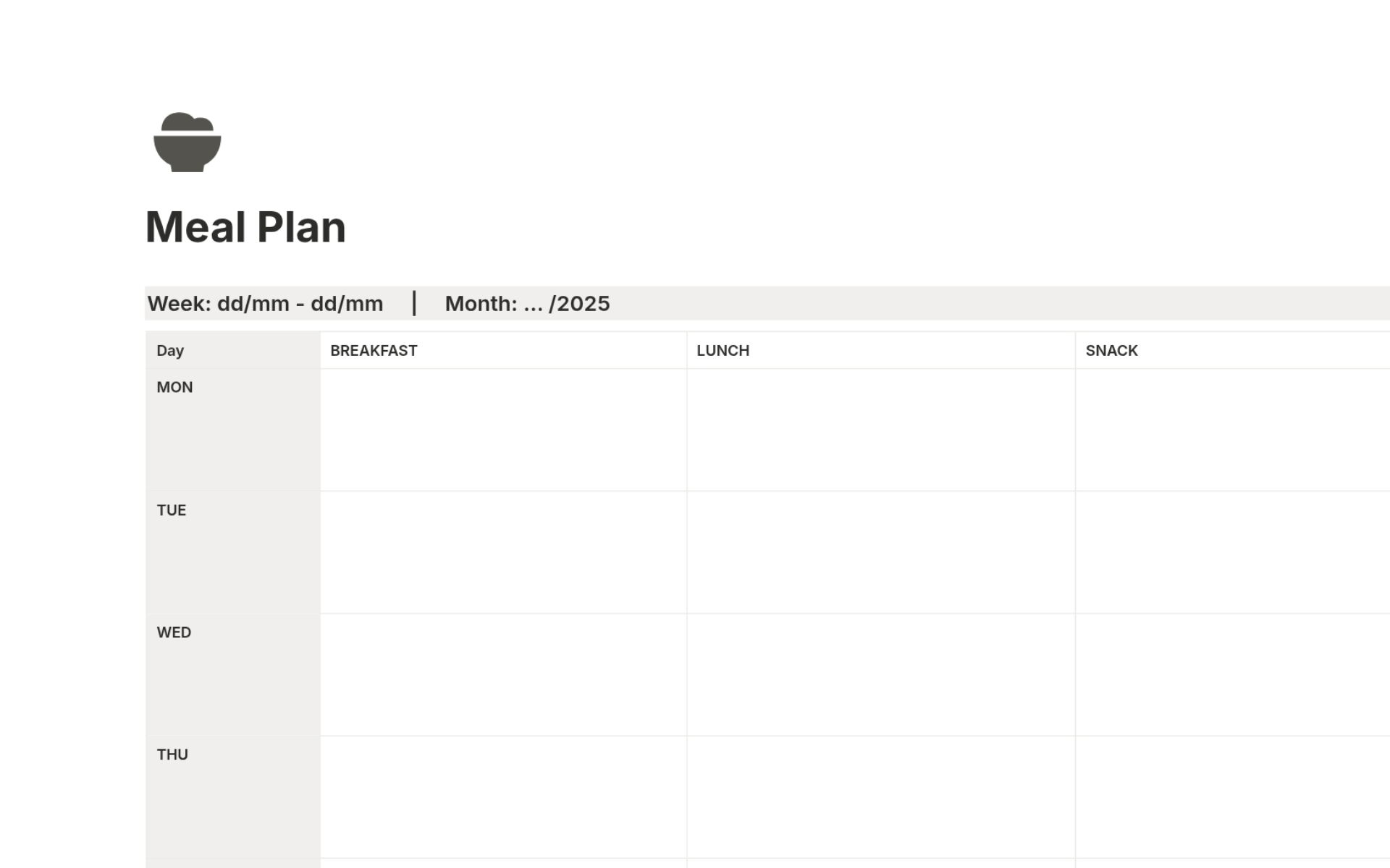 Free Notion Meal Planner Template – simple dashboard to plan weekly meals, track nutrition, and organize healthy eating.