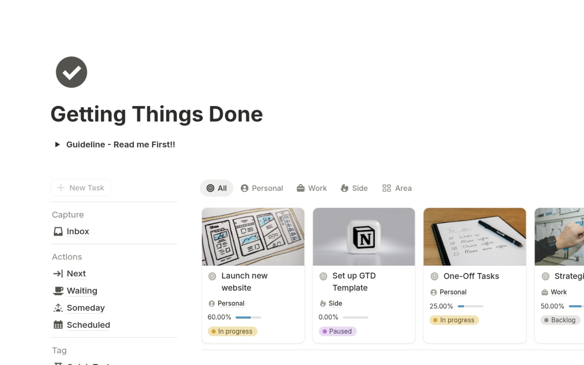 Getting Things Done Notion Template – complete GTD productivity system to organize tasks and projects.