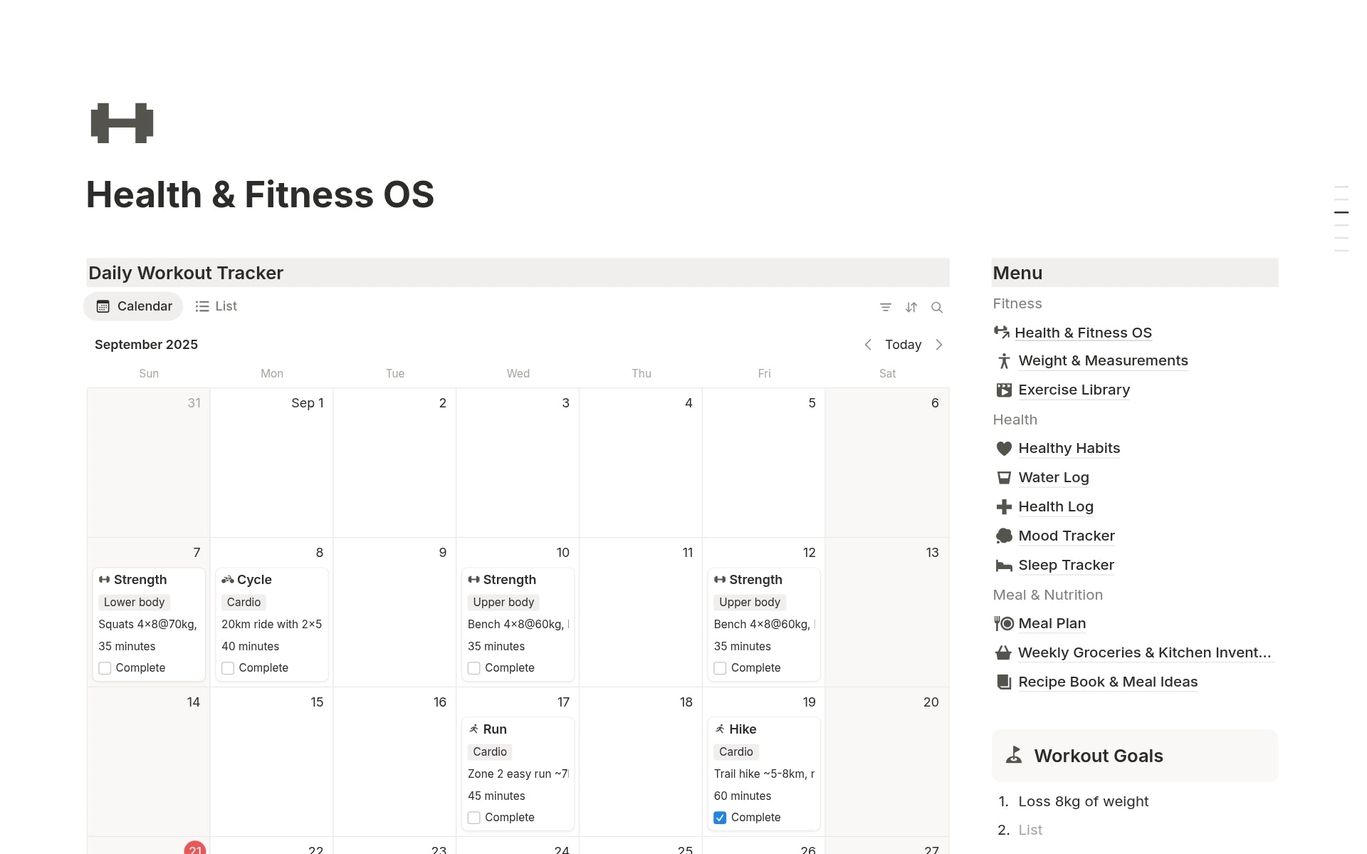 Health and Fitness Tracker Notion Template – all-in-one wellness dashboard to track workouts, habits, and meals.