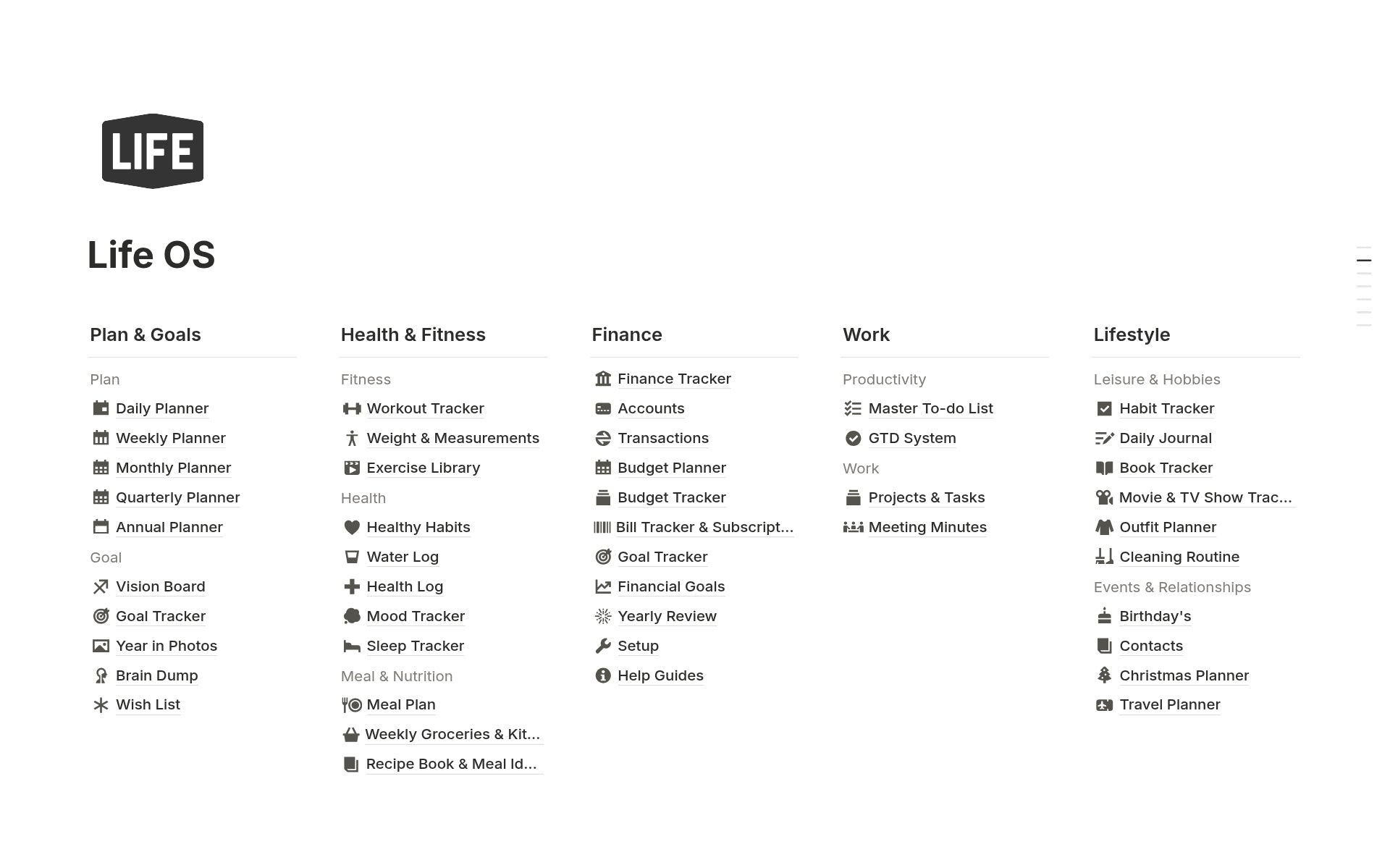 Ultimate Life OS Notion Template dashboard overview