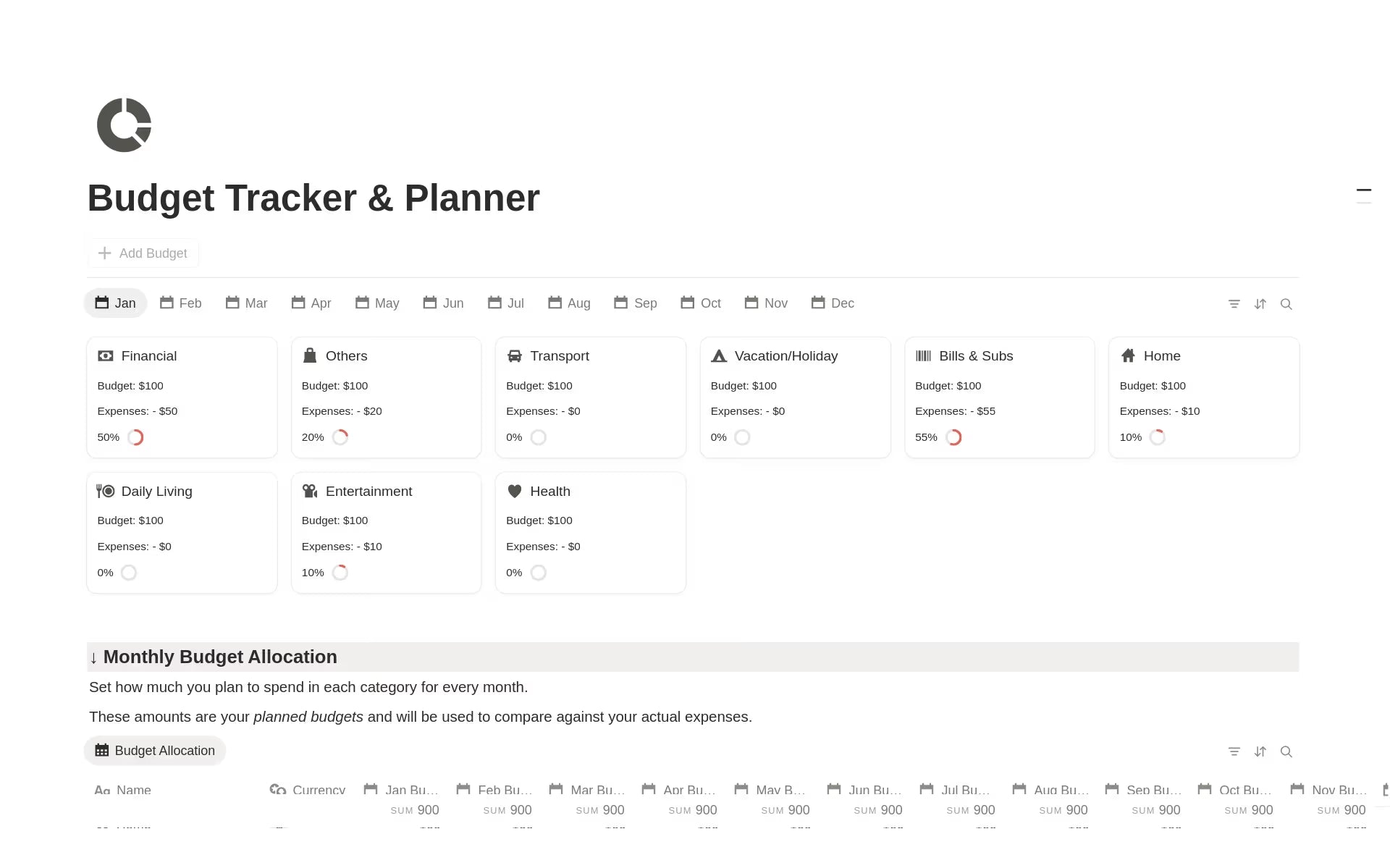 Notion Budget Template 2026 – Finance Tracker Dashboard